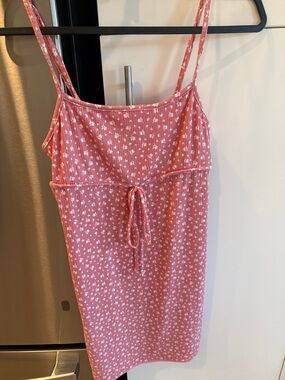 Urban Outfitters Coral Pink Floral Ribbed Mini Dress